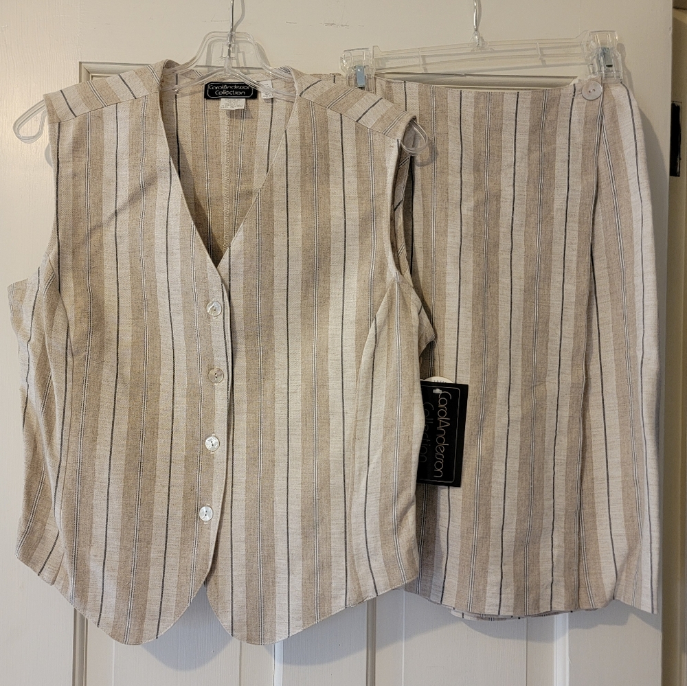 Carol Anderson Collection Women's  Neutral Striped Vest and Skirt Ensemble